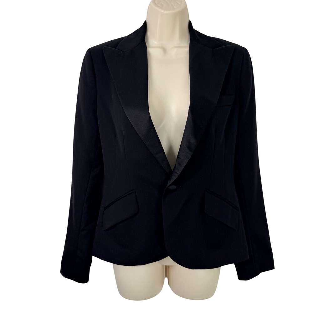 Rugby Ralph Lauren 6 Womens Black Wool Tuxedo Blazer Jacket Satin Trim Formal